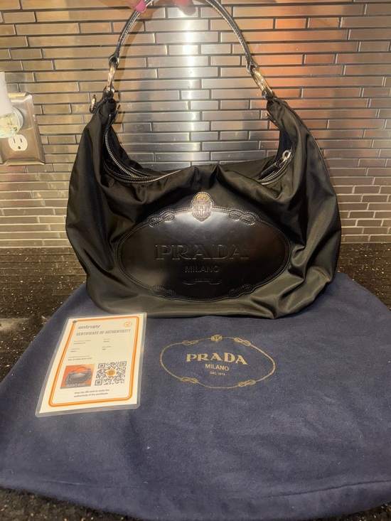 Prada Handbags - Prada Black Nylon Tote with Leather Logo Plaque